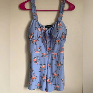 Derek Heart Romper Dress Size S Blue Floral Padded Vacation Hawaiian Comfy